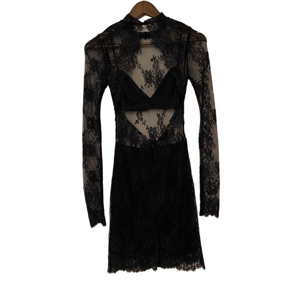 NBD Delilah Lace Long sleeve Sheer Overlay Mini BodyCon Sheath Dress - Picture 8 of 16